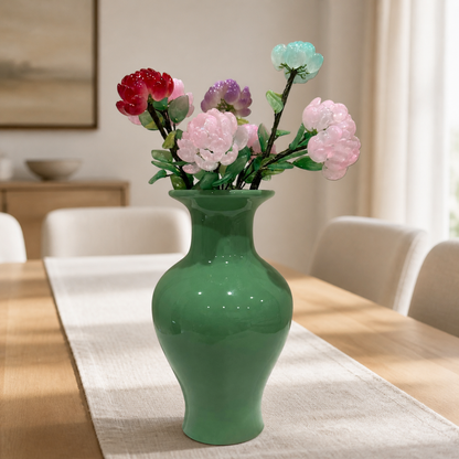 Garden Mix glass peony bouquet on a dining table