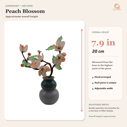 Dimensions of blush glass peach blossom tree with adjustable width