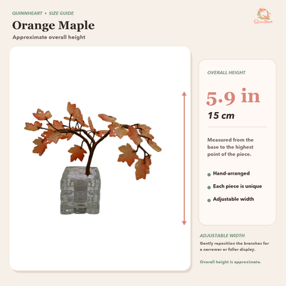 Dimensions of amber glass maple tree with adjustable width