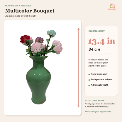 Dimensions of Garden Mix glass peony bouquet with adjustable width
