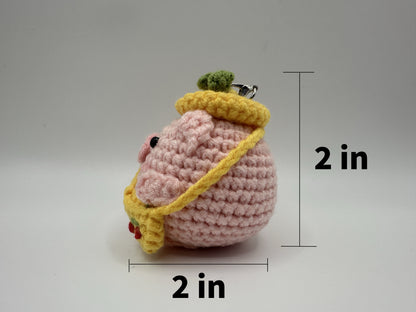 Handmade Crochet Pink Pig Keychain