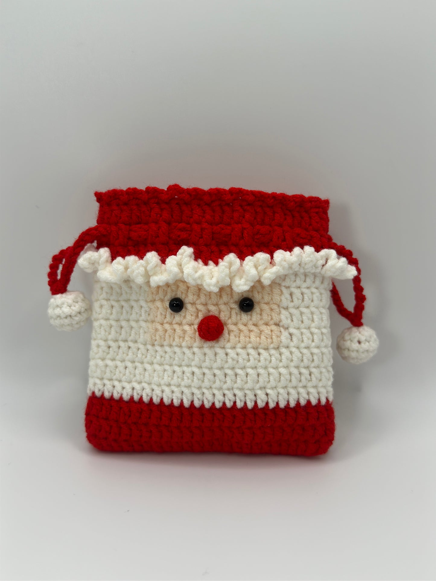 Handmade Crochet Santa Claus Drawstring Bag