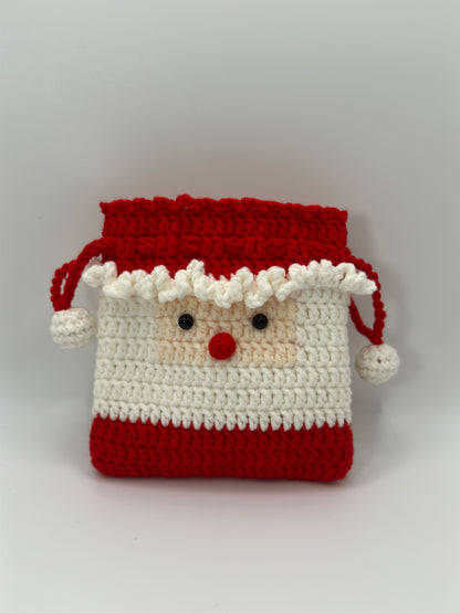 Handmade Crochet Santa Claus Drawstring Bag