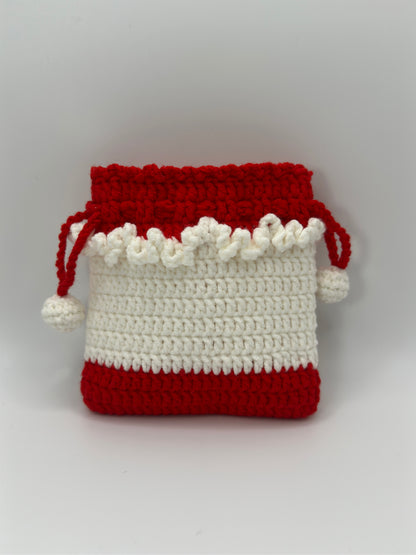 Handmade Crochet Santa Claus Drawstring Bag