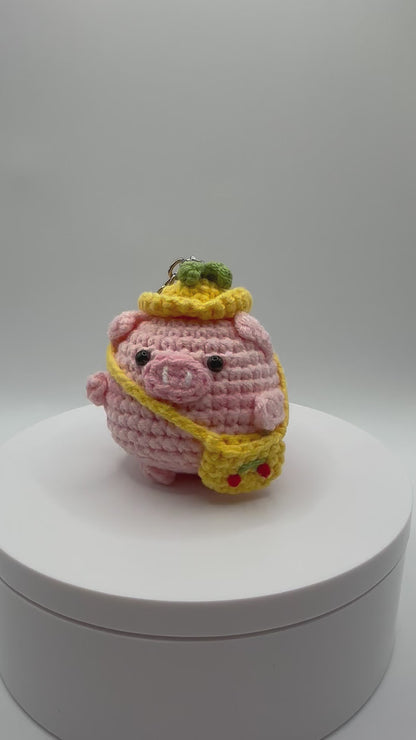 Handmade Crochet Pink Pig Keychain